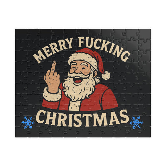 Irreverent Merry Christmas Puzzle | Santa Middle Finger Holiday Jigsaw