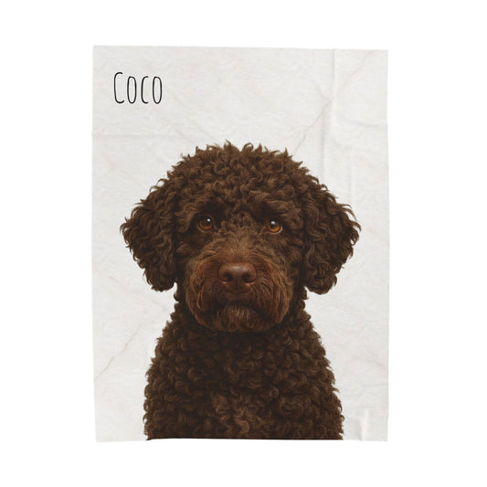 Custom Brown Labradoodle Portrait Blanket | Velveteen Plush Blanket - TRV