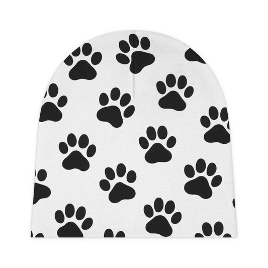 Black Paw Print Baby Beanie | Animal Paw Pattern Infant Hat - TRV
