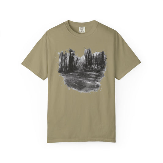 Artistic Forest Scene T-shirt | Nature Lover Gift, Outdoor Adventure Tee, Eco-Friendly Fashion, Vintage Inspired Clothing, Unisex Gift - TRV