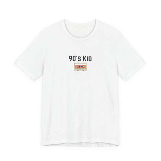 Printify 90's Kid Cassette T-Shirt featuring vintage cassette tape graphic on a casual cotton tee.