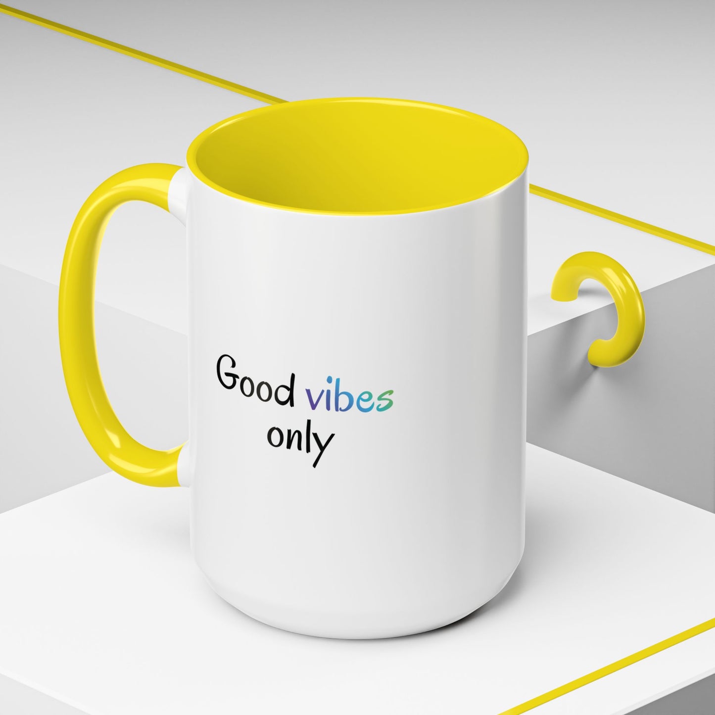 Good Vibes Only Accent Coffee Mug - Positive Energy 11 & 15oz Cup for Happiness, Inspirational Gift, Morning Motivation, Ceramic Tea Cup,