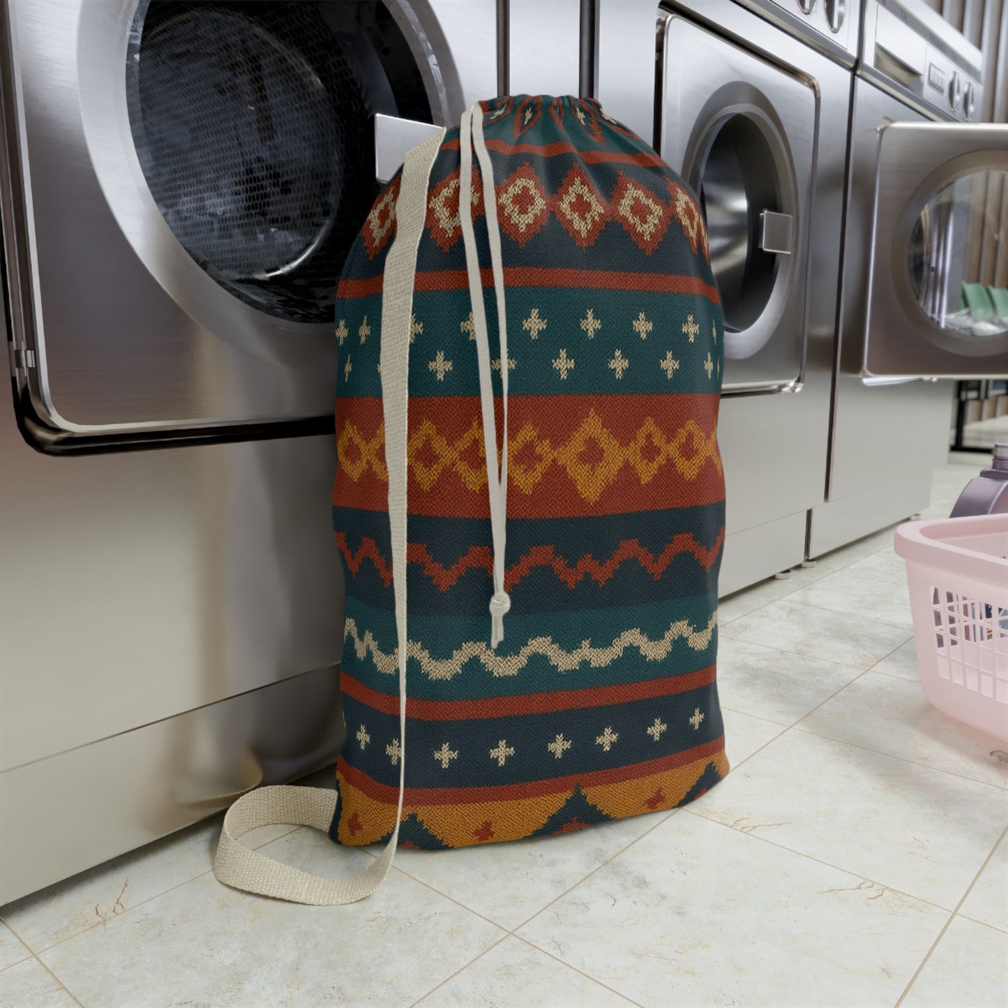 Southwestern Aztec Pattern Laundry Bag | Boho Geometric Drawstring Pouch - TRV