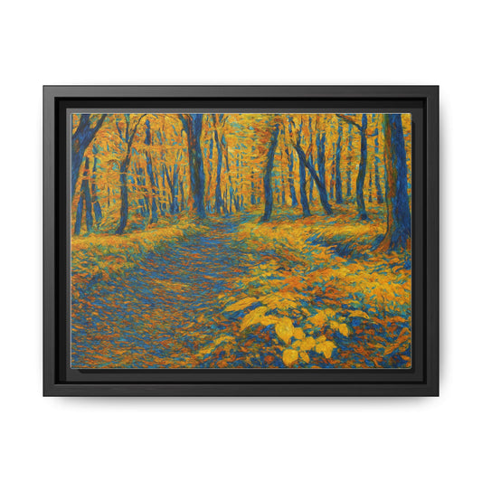 Framed Matte Canvas — Golden Autumn Forest Path Wall Art