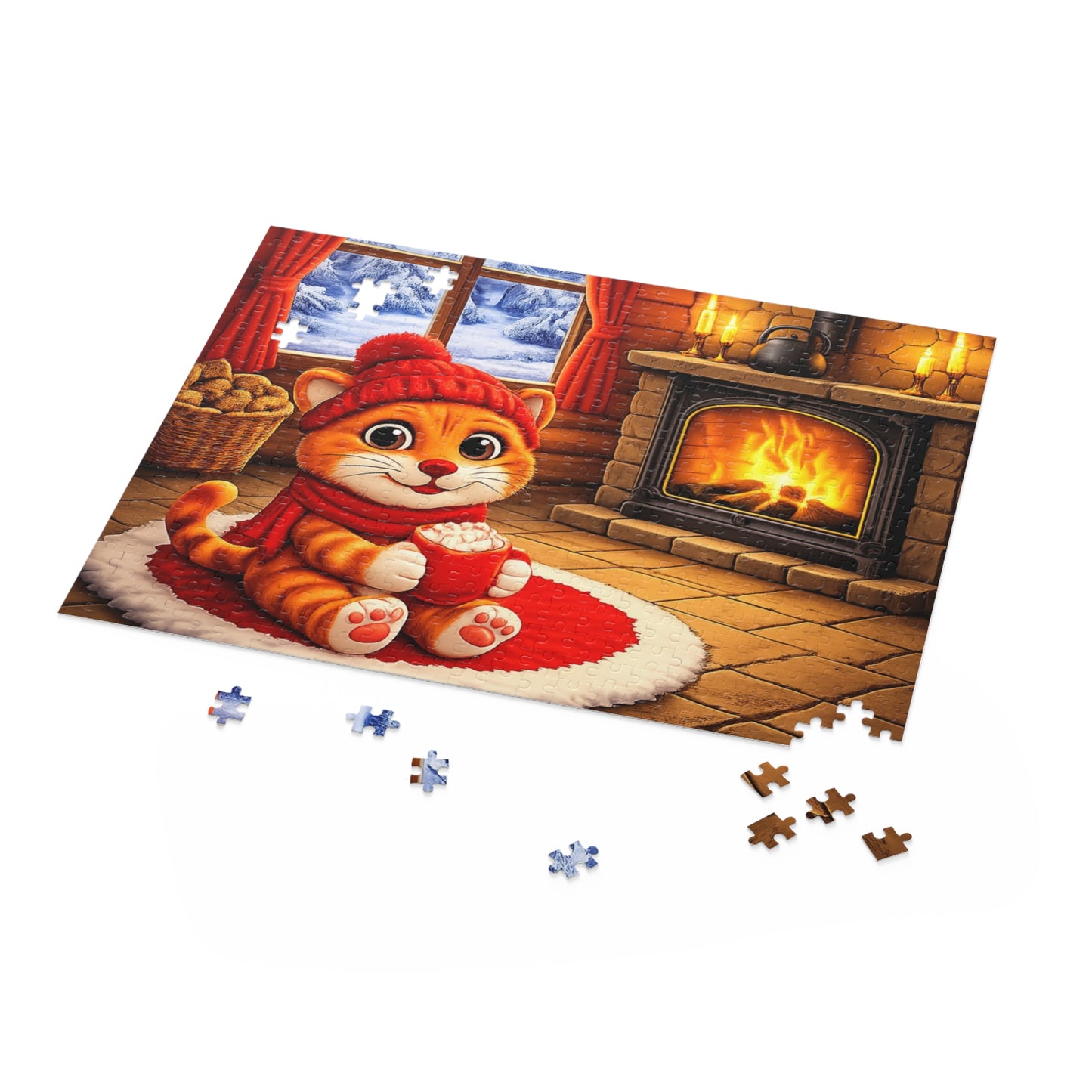 Cozy Cat by Fireplace Puzzle
