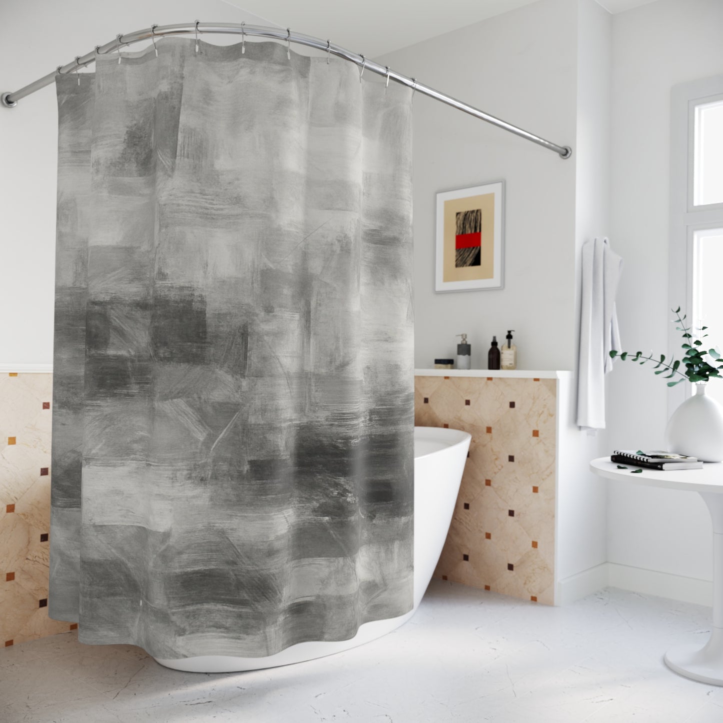 Stylish Abstract Shower Curtain | Modern Bathroom Decor, Unique Home Accessories, Gray Artwork, Gift for Housewarming, Elegant Design - TRV