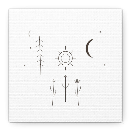 Minimal Sun Moon Botanical Canvas | Stretched Matte Wall Art