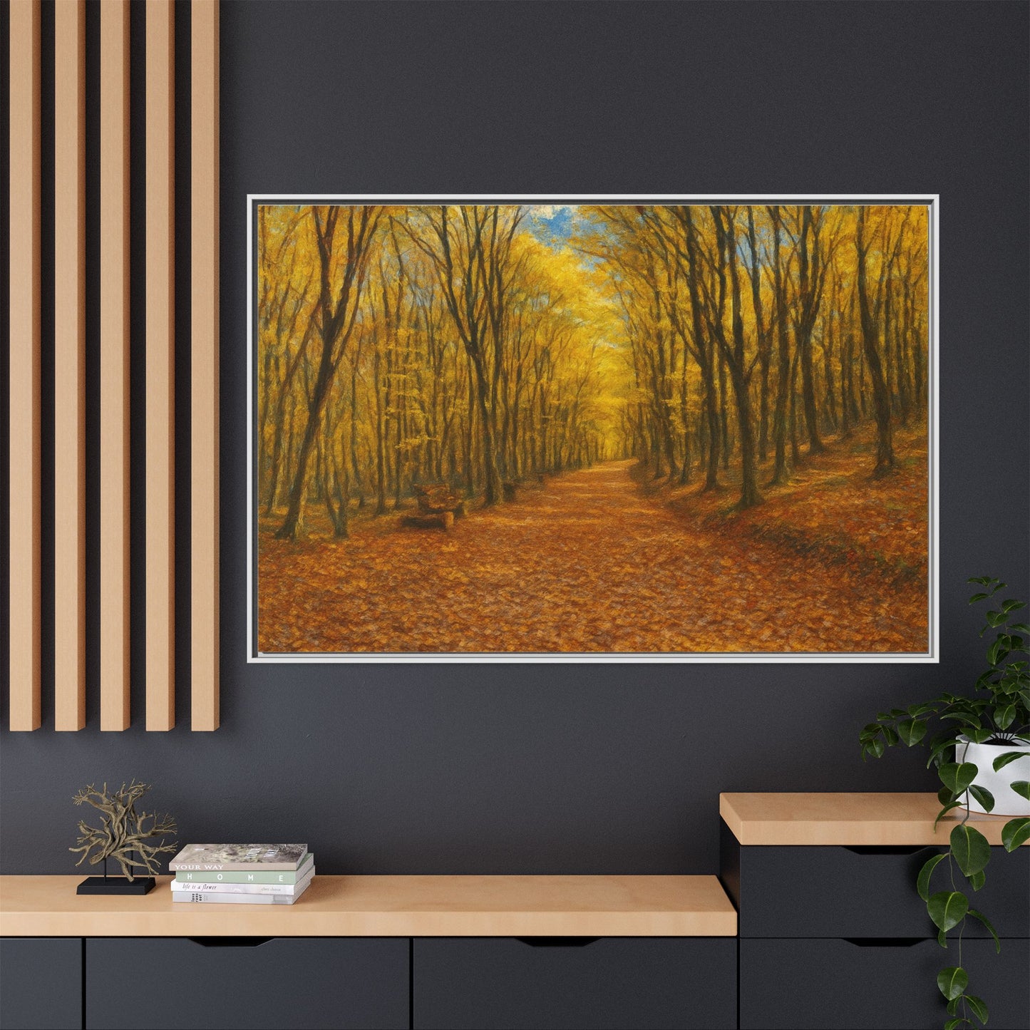 Autumn Forest Framed Canvas Art, Cozy Wall Decor, Nature Inspired Gift, Fall Home Accent, Perfect for Thanksgiving - TRV