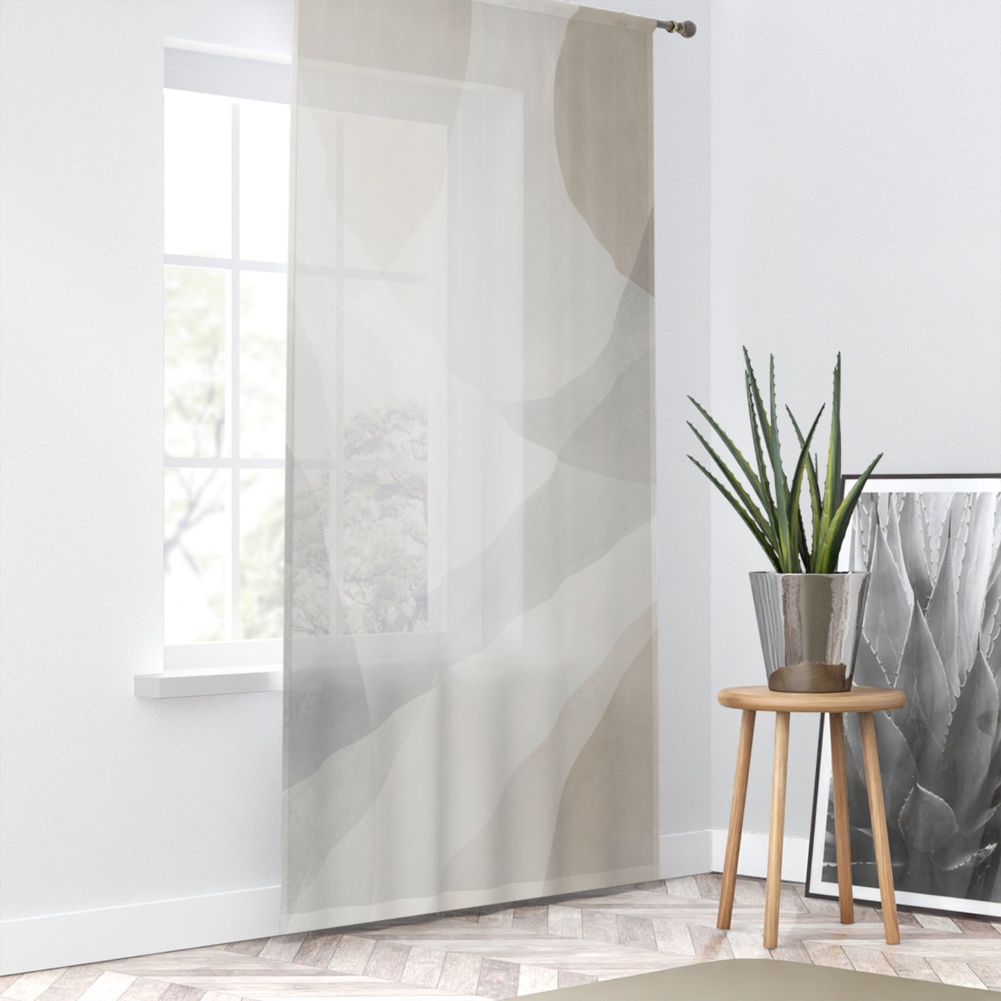 Neutral Abstract Wave Window Curtain | Sheer Modern Drapery