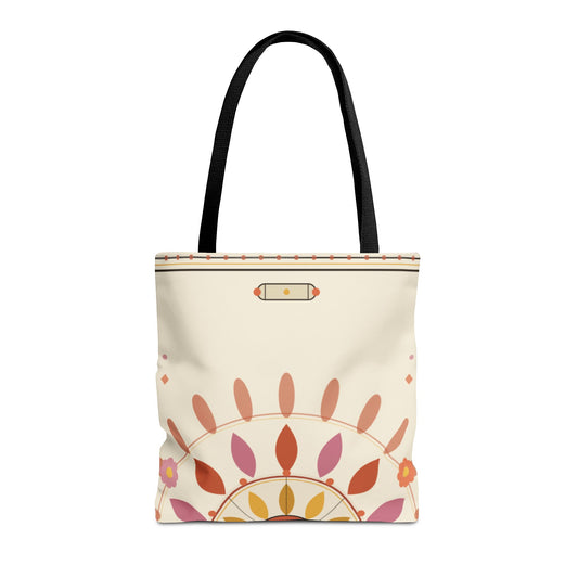 Boho Floral Mandala Tote Bag | Pastel Sunburst Pattern