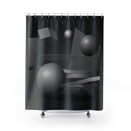 Monochrome 3D Shapes Shower Curtain | Abstract Geometric Bathroom Decor