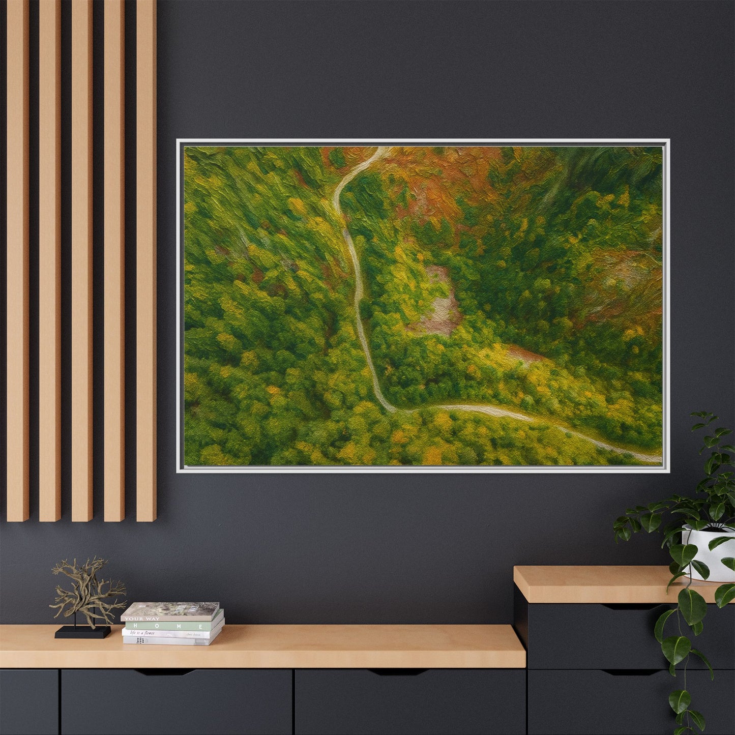 Framed Nature Canvas Art Print, Vibrant Forest Wall Decor, Abstract Landscape Artwork, Home Decoration, Gift for Nature Lovers - TRV