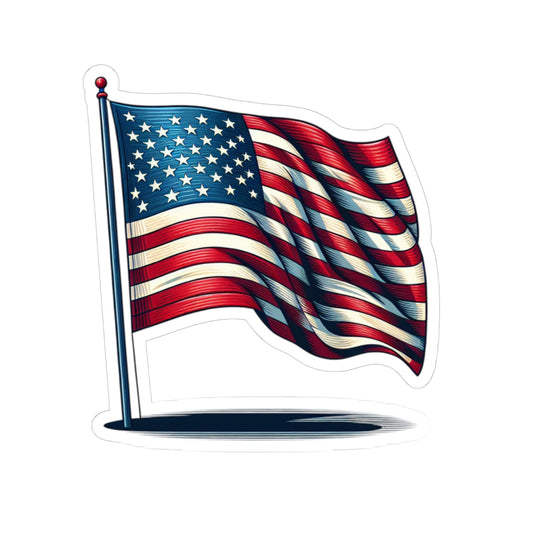American Flag Kiss-Cut Sticker — Waving USA Decal for Laptops, Cars & Water Bottles