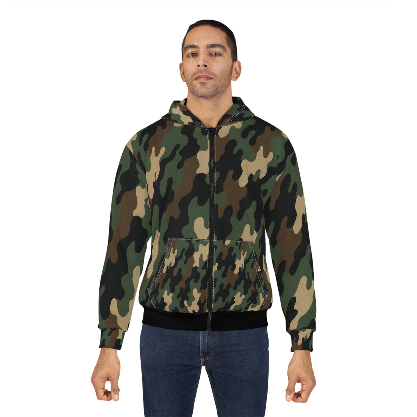 Camo Unisex Zip Hoodie, Cozy Military-Inspired Fashion, Urban Streetwear, Gift for Him or Her, Outdoor Adventures, Casual Wear - TRV