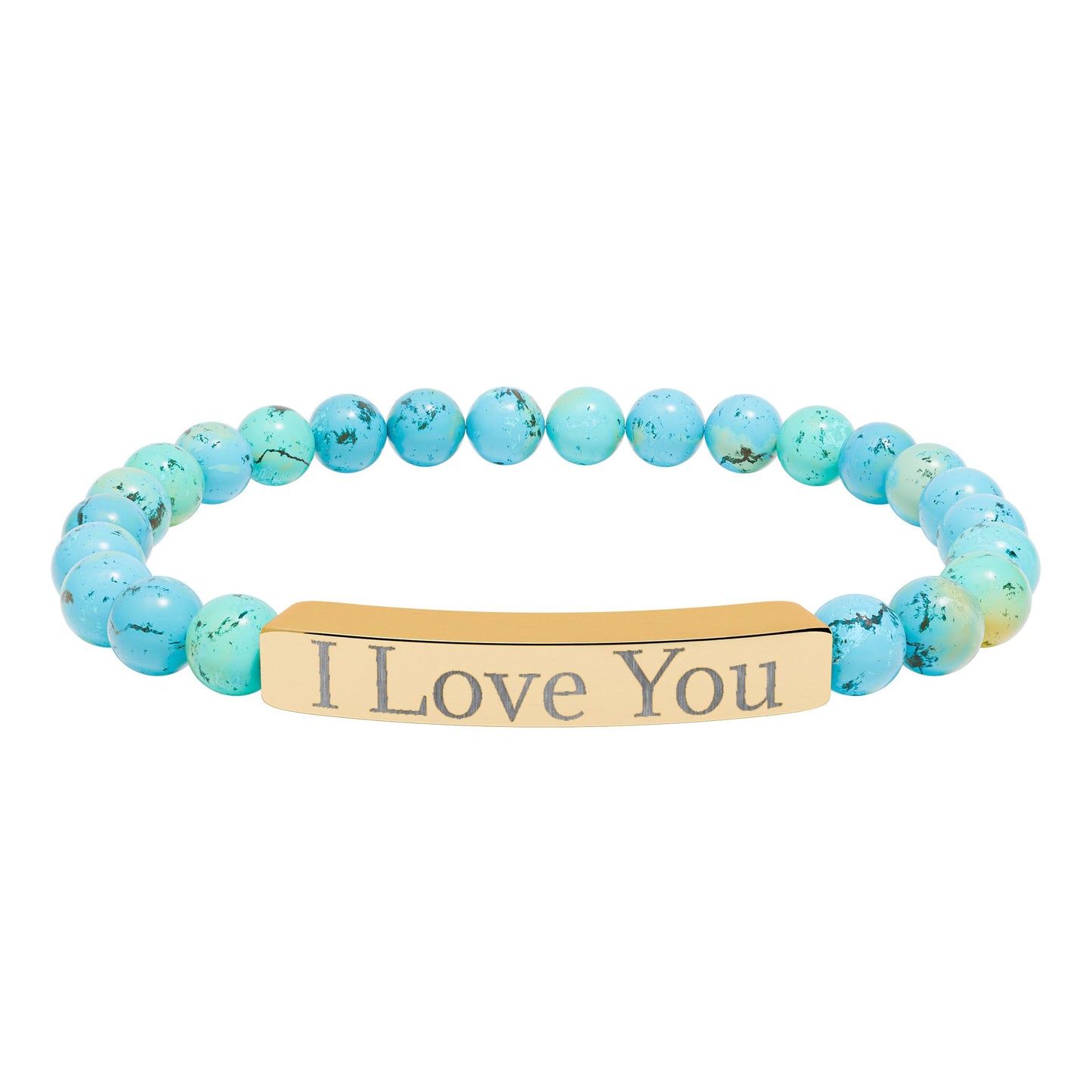 I Love You engraved stone stretch bracelet | Natural stone beaded bracelet - TRV