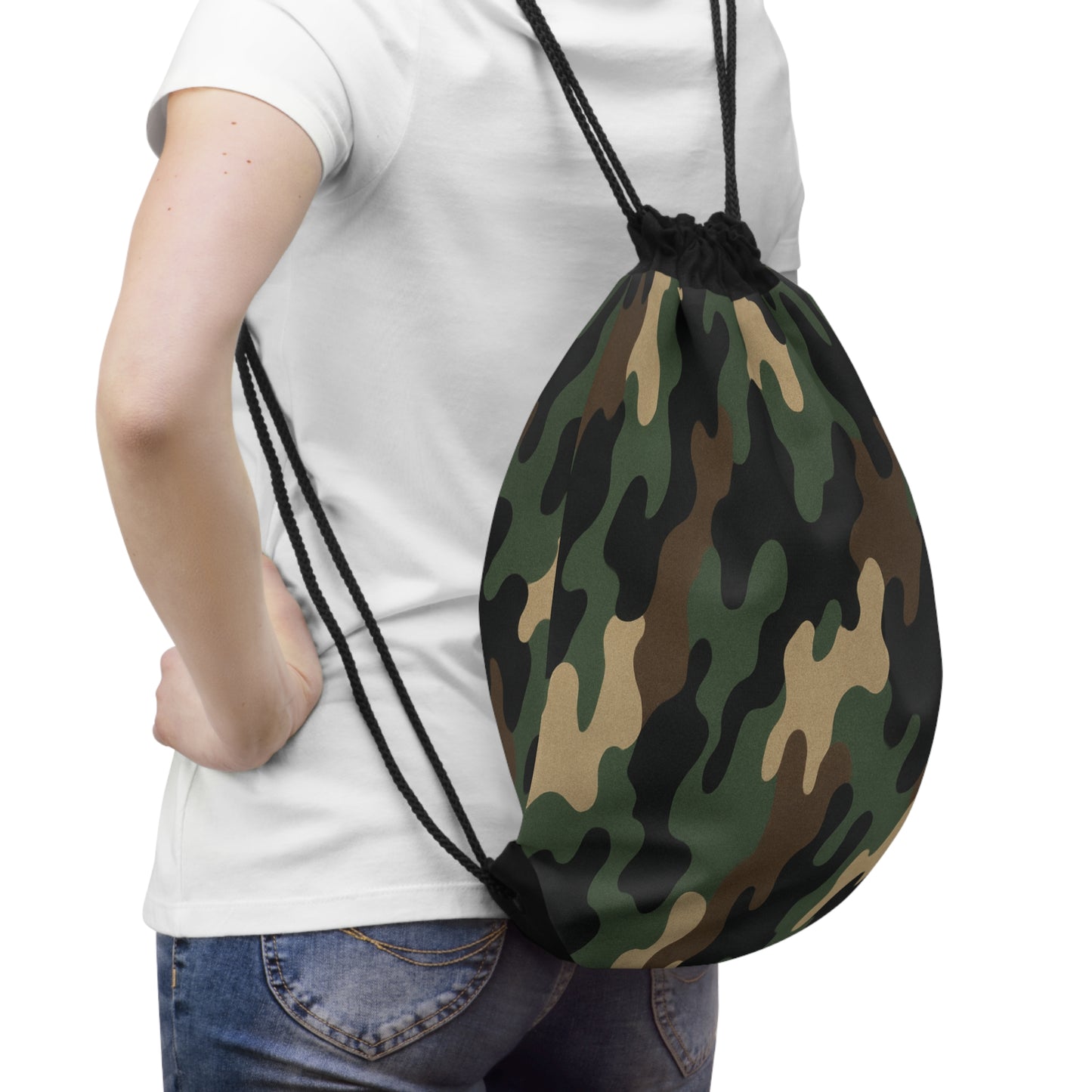 Green Camo Drawstring Bag | Woodland Camouflage Gym Sack - TRV