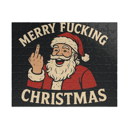 Irreverent Merry Christmas Puzzle | Santa Middle Finger Holiday Jigsaw
