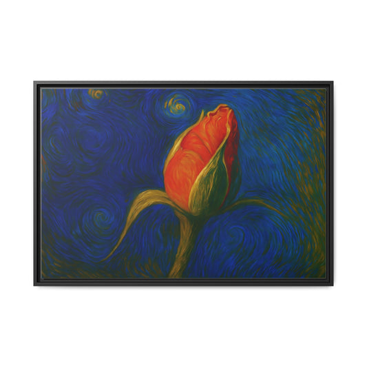 Red Rose Bud Painting Canvas Framed | Matte Wall Art - TRV