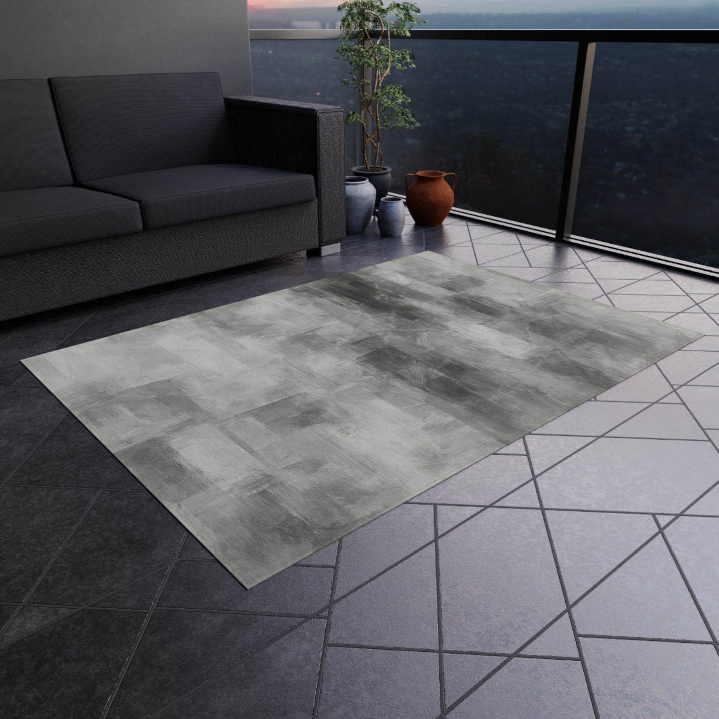 Stylish Outdoor Rug - Modern Patio Decor, Quality Grey Area Mat for Decks, Garden, Beach Blanket, Durable Outdoor Flooring - TRV