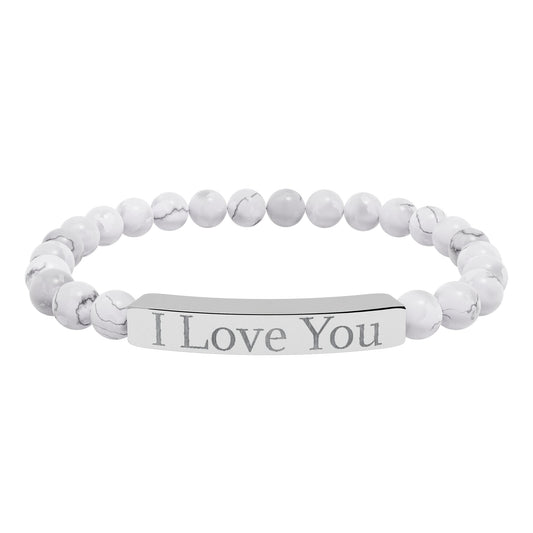 I Love You engraved stone stretch bracelet | Natural stone beaded bracelet - TRV