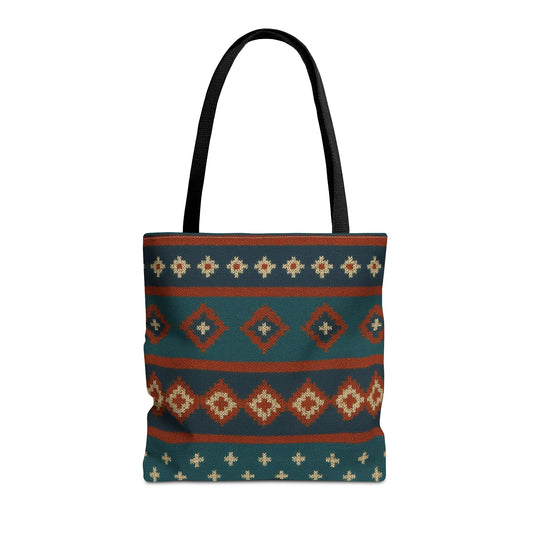 Southwestern Diamond Pattern Tote Bag | Aztec Tribal Geometric Print - TRV