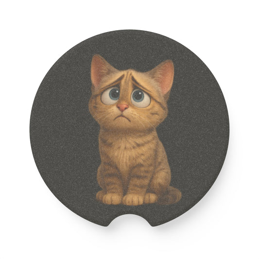 Sad Kitten Soapstone Car Coaster — Cute Cat Drink Holder for Cars