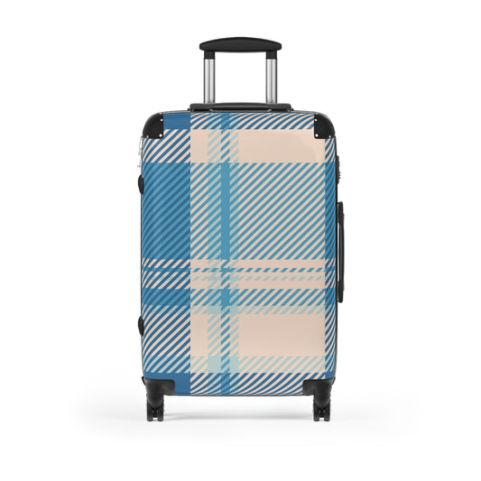 Blue Plaid Carry-On Suitcase – Lightweight Checked Luggage with Classic Tartan Design