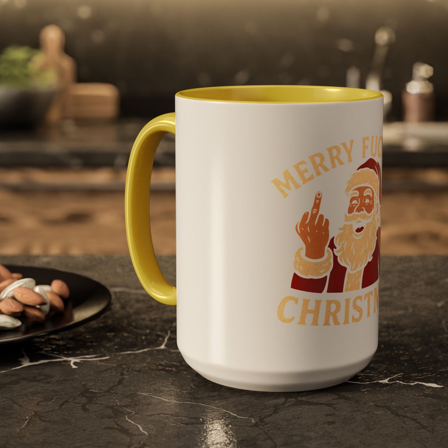 Irreverent Merry Christmas Mug — Funny Santa Middle Finger Coffee Cup (11oz & 15oz)