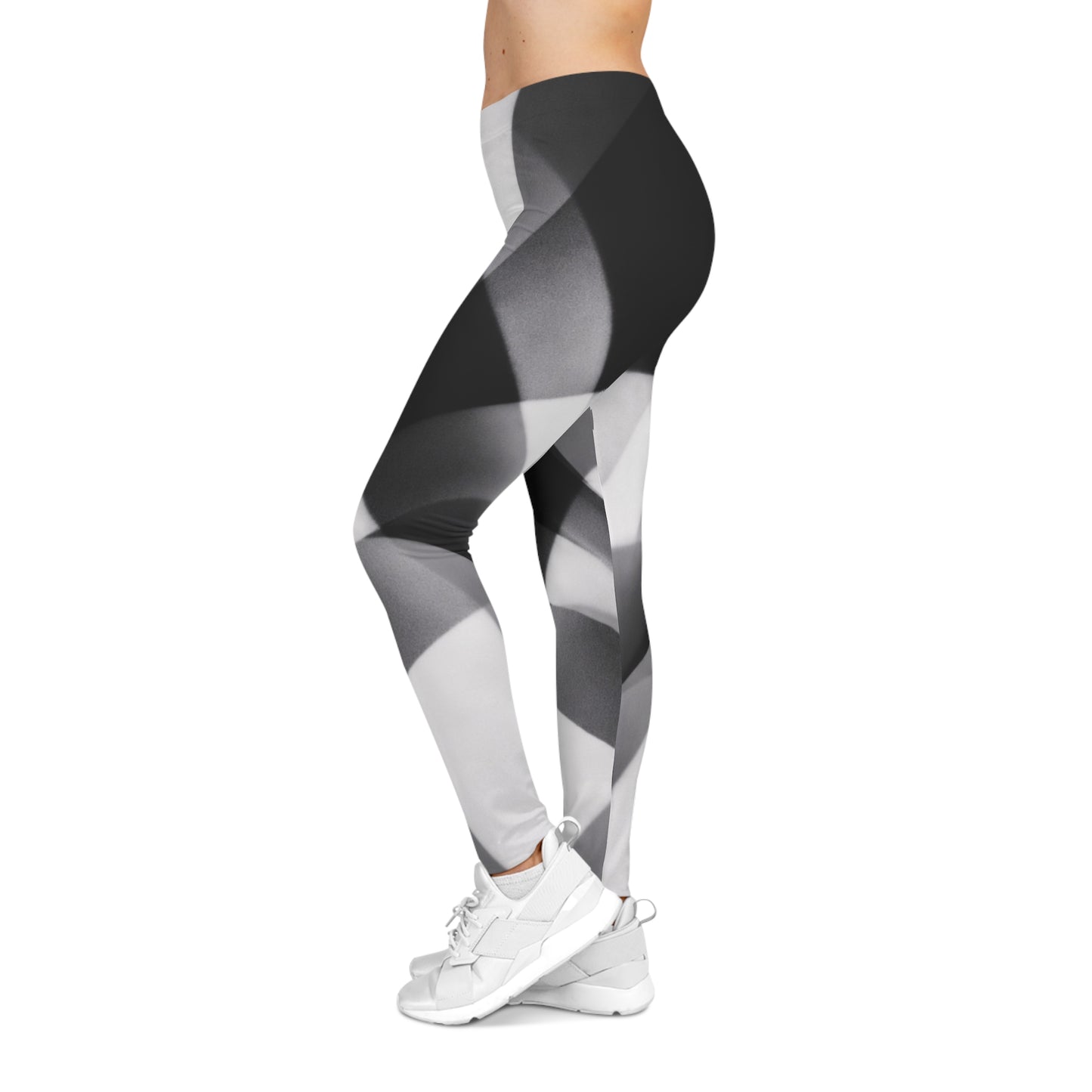Monochrome Geometric Pattern Leggings | Black White Abstract Symmetry