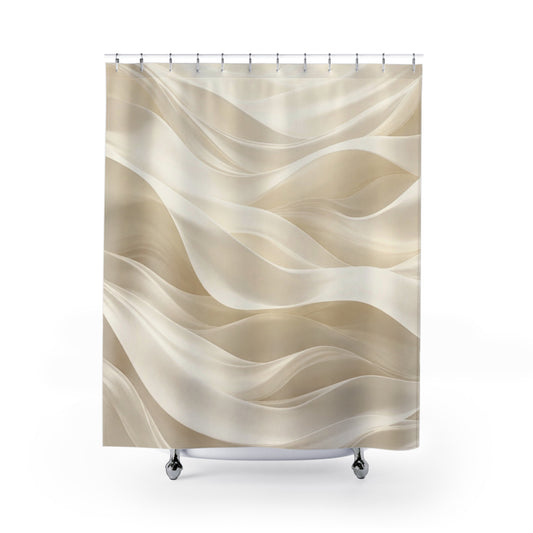 Beige Silk Waves Shower Curtain | Neutral Abstract Bathroom Decor