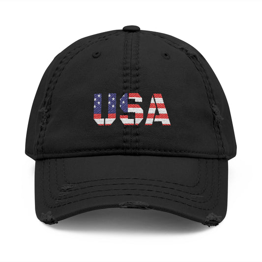 Embroidered Distressed Dad Hat, Vintage Style USA Casual Cap, Unisex Gift for Dad, USA Pride Hat for Holidays - TRV
