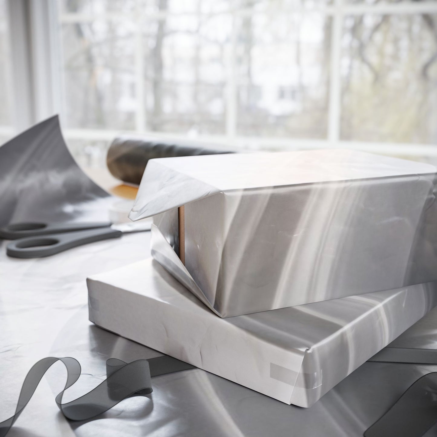 Silver Marble Swirl Wrapping Paper | Abstract Metallic Gift Wrap