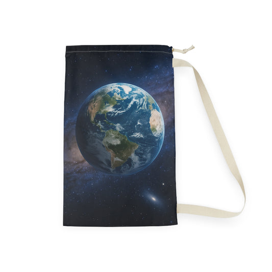 Earth Globe Laundry Bag | Planet Space Print, Drawstring Canvas Pouch - TRV