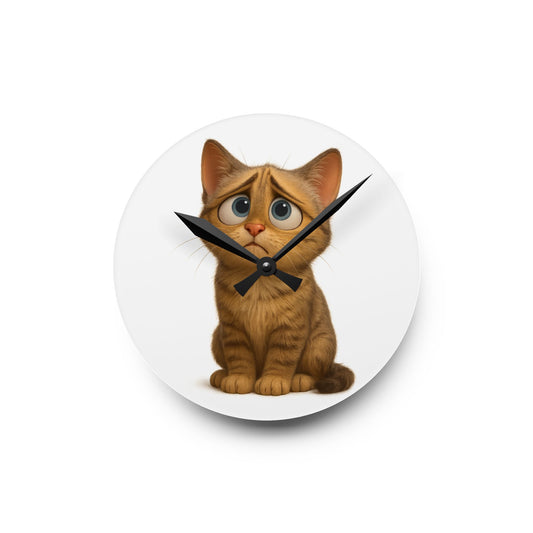 Sad Cartoon Kitten Acrylic Wall Clock – Cute Nursery Cat Decor