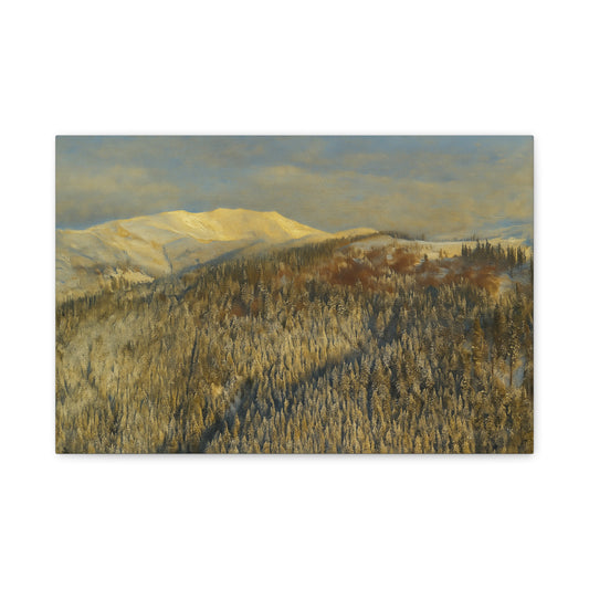 Mountain Serenity Stretched Canvas Art, Winter Landscape Wall Decor, Nature Print for Home, Gift for Nature Lovers, Cozy Interior Accent