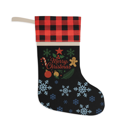 Merry Christmas Ornament & Snowflakes Christmas Stocking | Buffalo Plaid Cuff - TRV