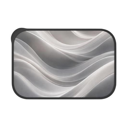 Abstract grey marble waves PLA bento box with band and utensils, eco-friendly lunch container by Printify.