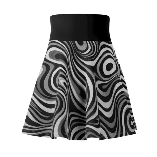 Chic Black and White Swirl Women's Skater Skirt, Trendy Casual Wear, Stylish Dance Skirt, Perfect for Parties, Warp Print Fashion - TRV