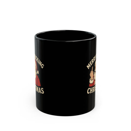 Irreverent Merry Christmas Mug — Funny Santa Coffee Mug (Black, 11/15oz)