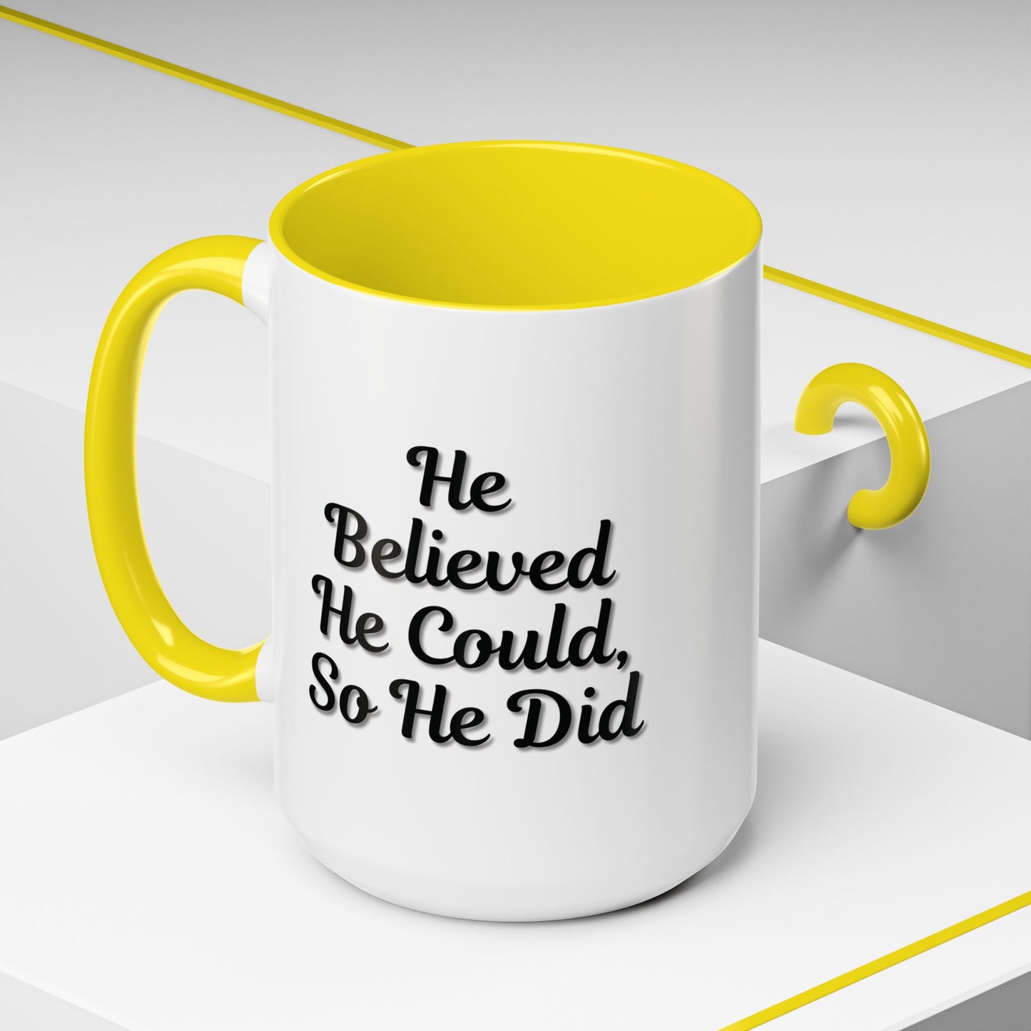 Motivational Accent Mug - 'He Believed He Could, So He Did' - Inspirational Coffee Cup, Gift for Him, Gift for Her, Office Decor, Positive