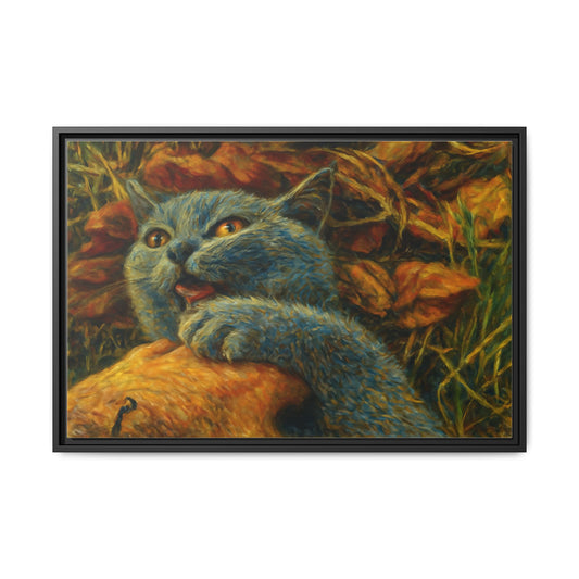 Whimsical Cat Wall Art, Blue Cat Framed Print, Colorful Canvas Decor, Pet Lover Gift, Funny Home Accent