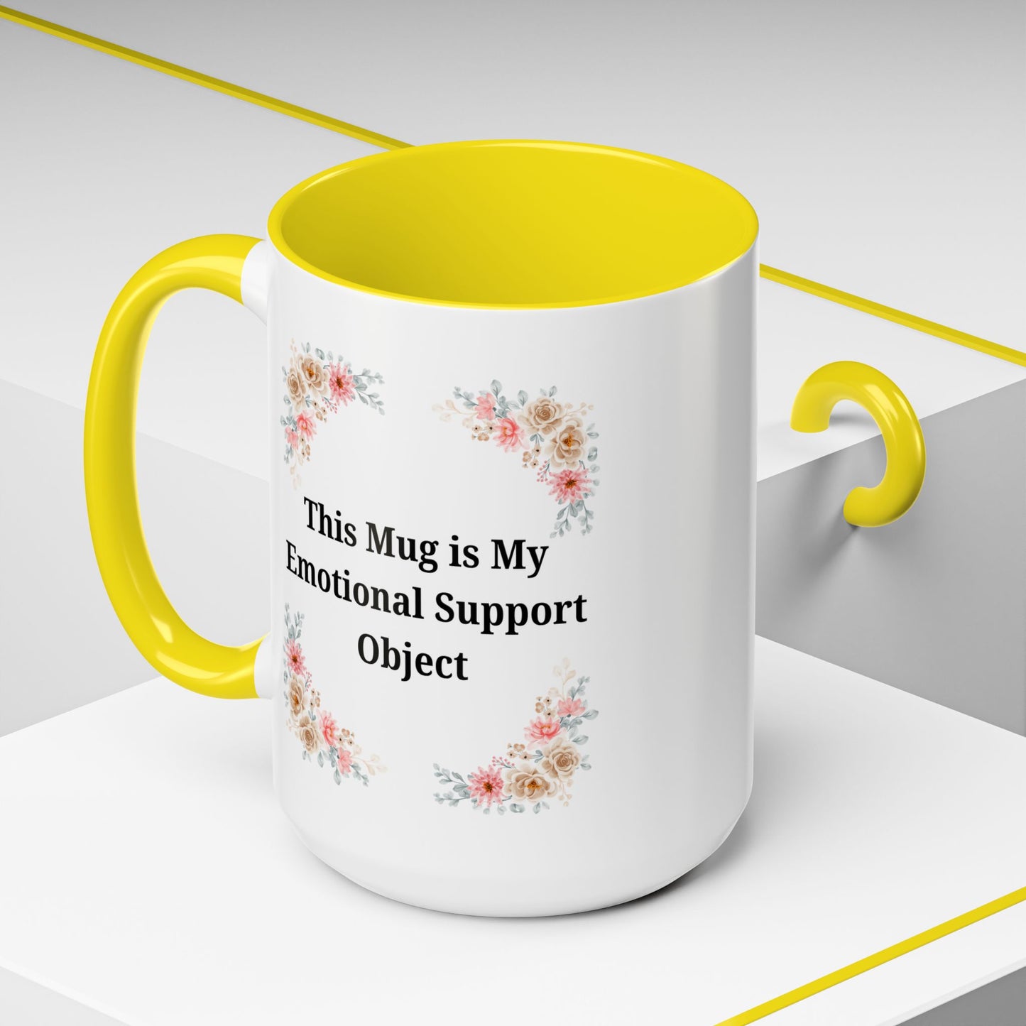 Floral Emotional Support Coffee Mug, Coffee Lover Gift, Funny Mug, Self-Care Necessity, Floral Design Mug, Unique Gift for Friends