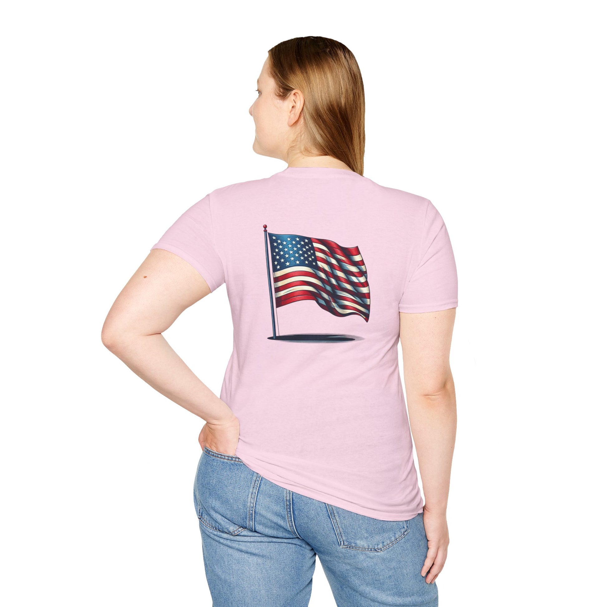Patriotic Unisex Softstyle T-Shirt, American Flag Tee, USA Pride Shirt, Perfect for Independence Day, Casual Wear - TRV