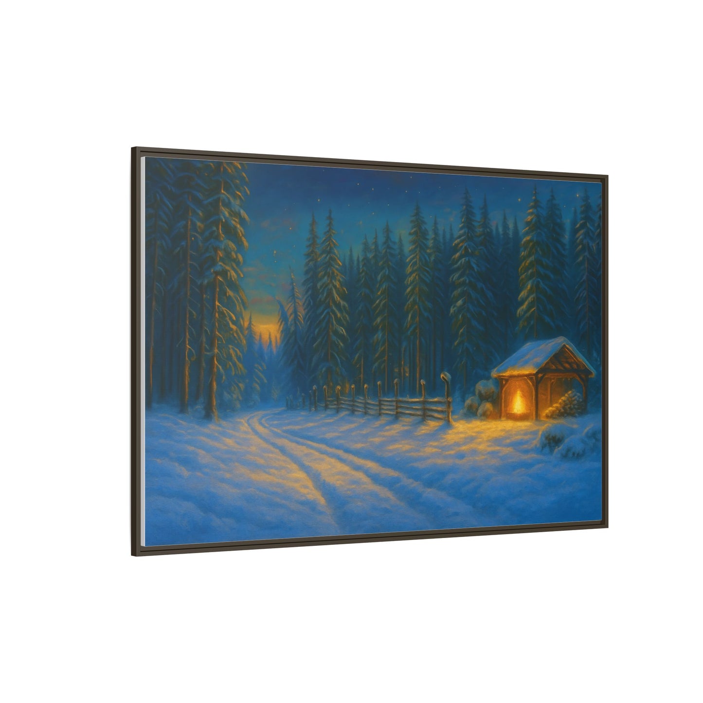 Framed Winter Landscape Canvas, Cozy Cabin Art, Christmas Decor, Winter Home Decor, Holiday Gift, Wall Art - TRV