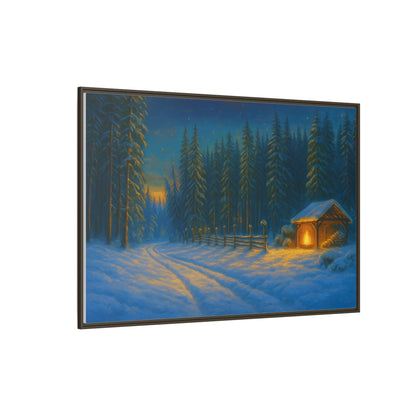 Framed Winter Landscape Canvas, Cozy Cabin Art, Christmas Decor, Winter Home Decor, Holiday Gift, Wall Art - TRV