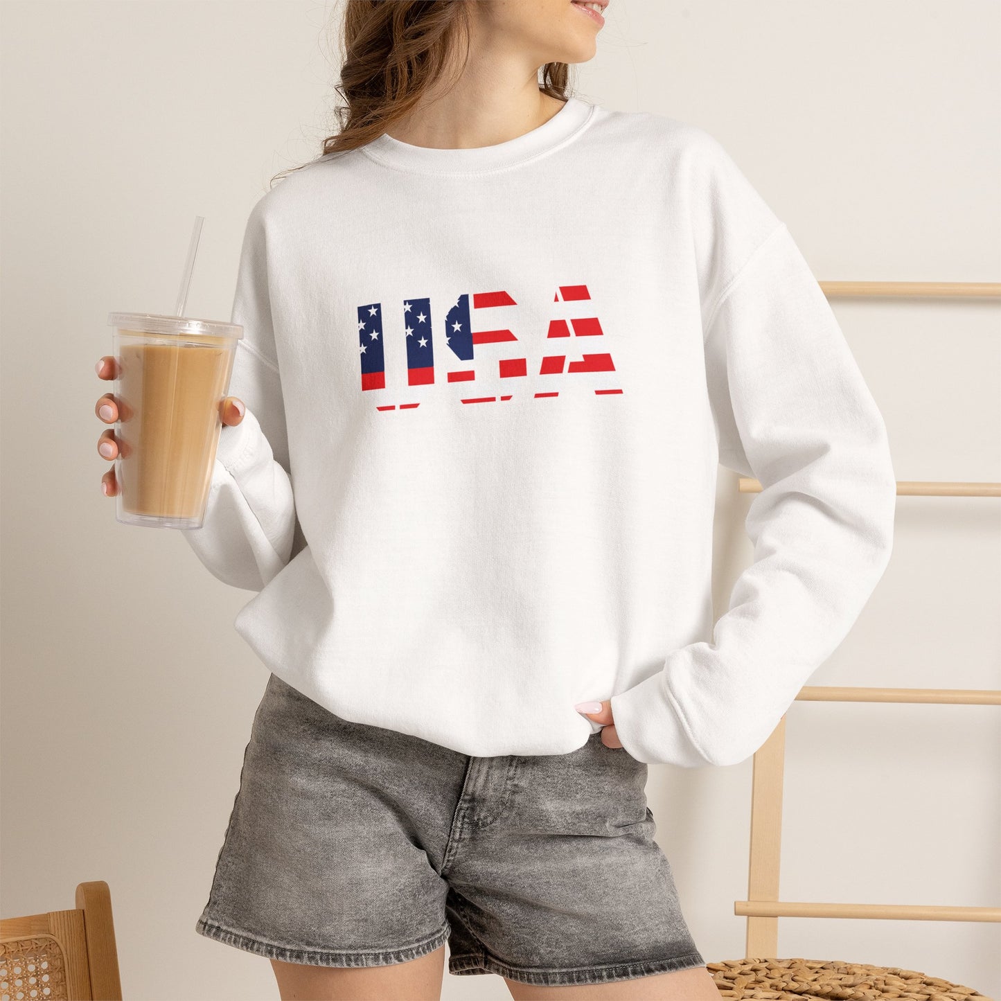 USA Flag Unisex Crewneck Sweatshirt, Cozy Apparel, Casual Wear, Independence Day Gift, Americana Style