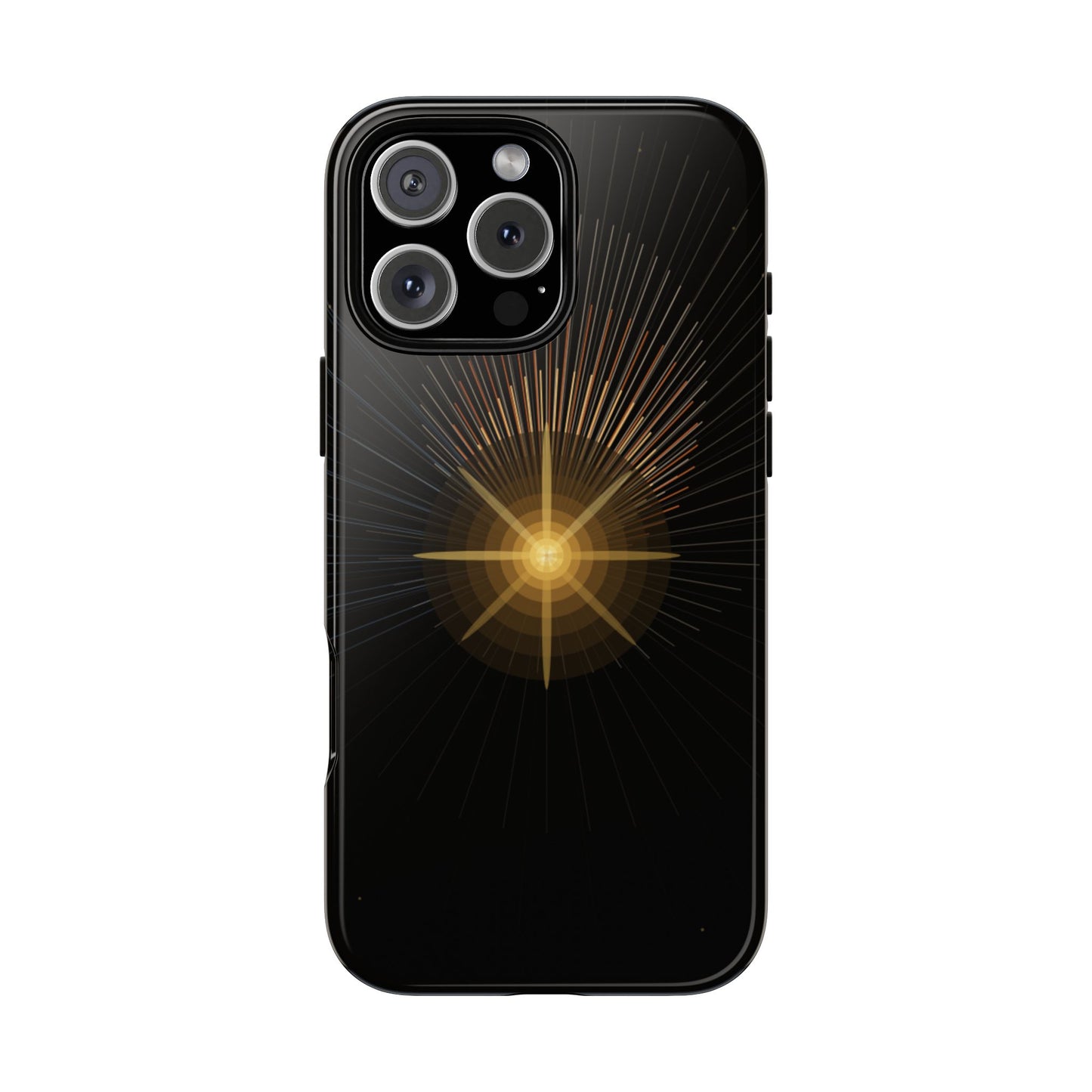 Tough Cases - Radiant Star Phone Case, Protective Black Shockproof Cover with Golden Light Design