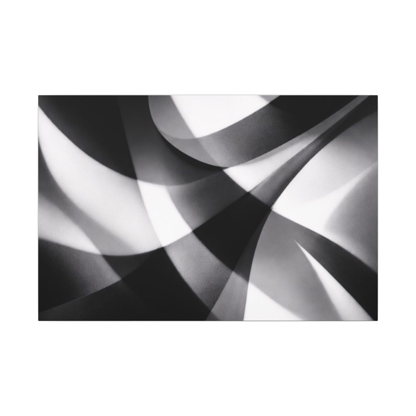 Abstract black and white swirl matte canvas print by Printify showing a modern swirling design on textured canvas surface.