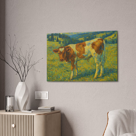 Artistic Cow Canvas Wall Art - Farmhouse Decor, Calf Painting