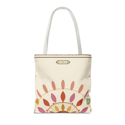 Boho Floral Mandala Tote Bag | Pastel Sunburst Pattern
